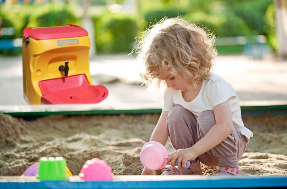 Hand washing recommended for kids after sand pit play
